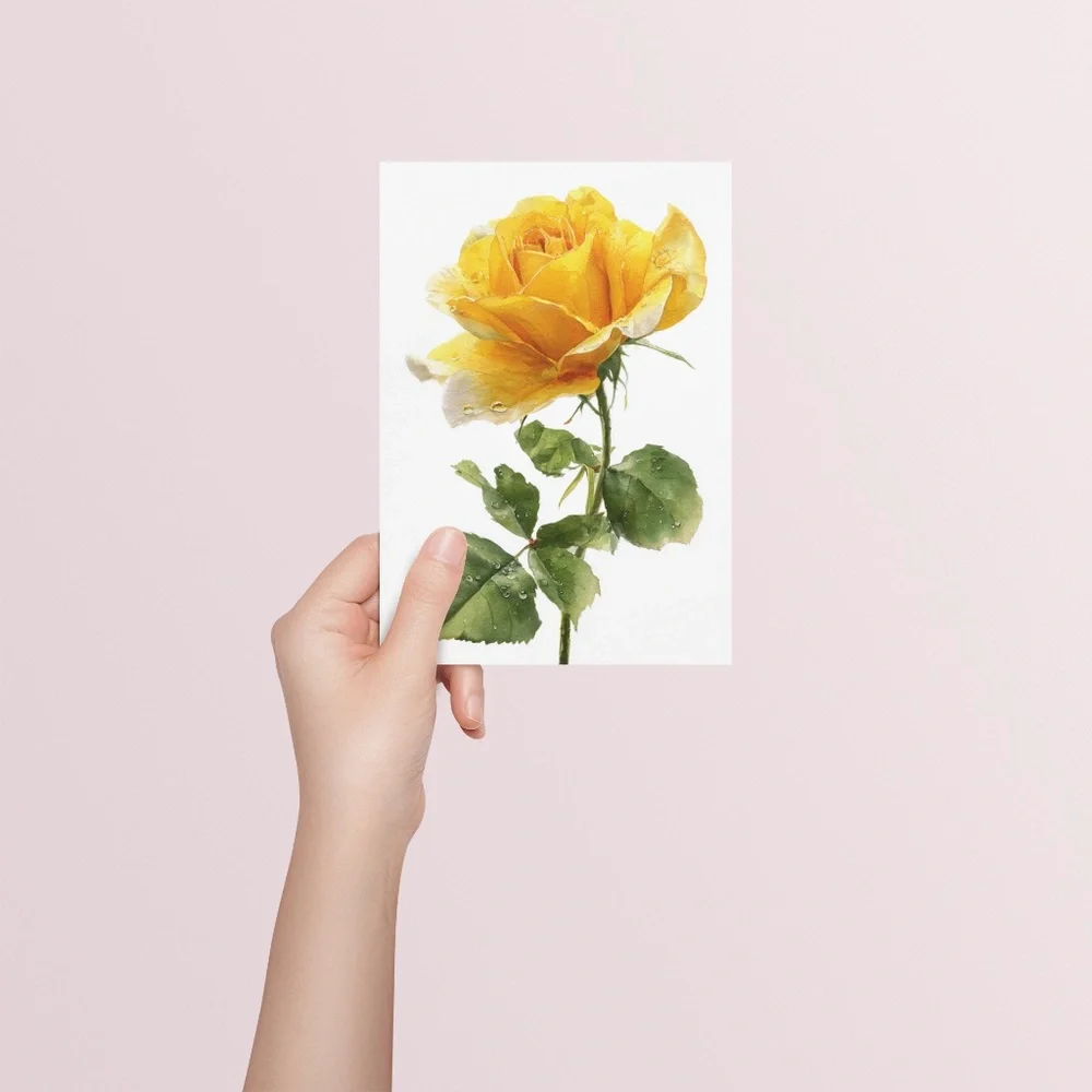 Watercolor Single Yellow Rose Wall Art Print Poster, Unframed - Delicate Floral - Picture 5 of 6
